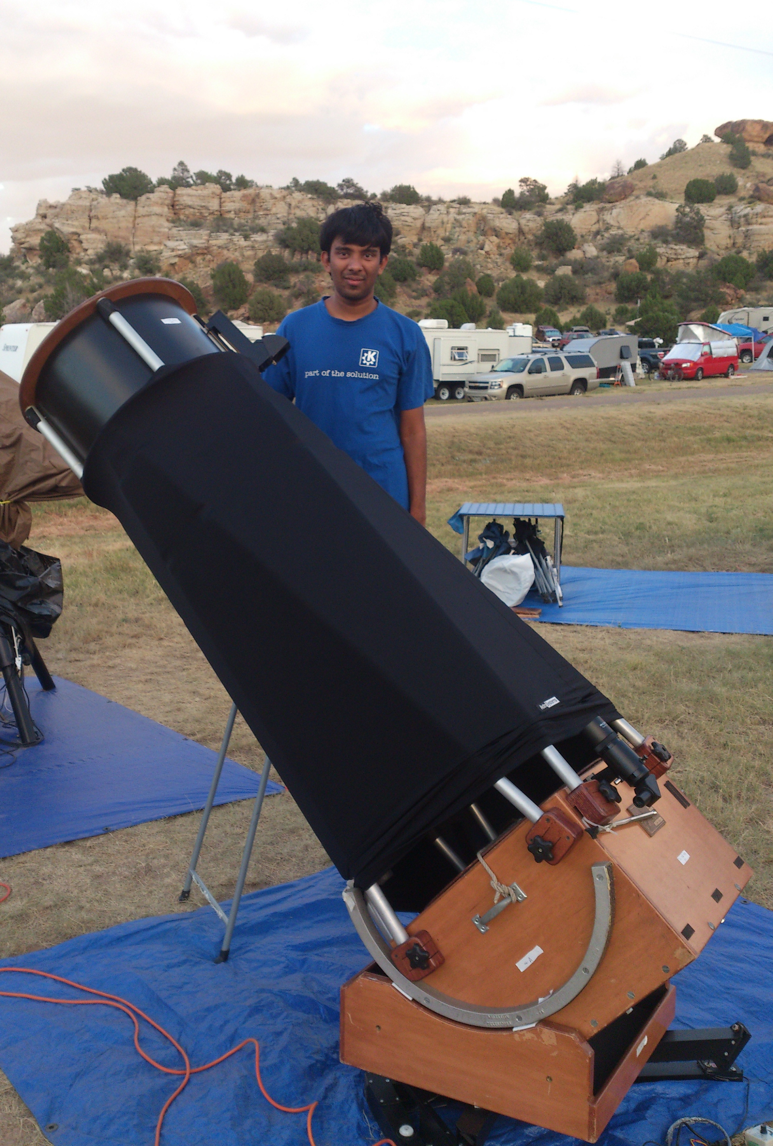 Picture of Akarsh with his telescope taken at the 2015 Okie-Tex Star Party